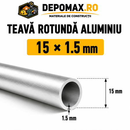 Teava rotunda aluminiu 15 x 1.5 mm, 6 metri (6060)